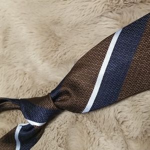 Brooks Brothers Makers Brown, Navy, & Lt Blue Striped Tie